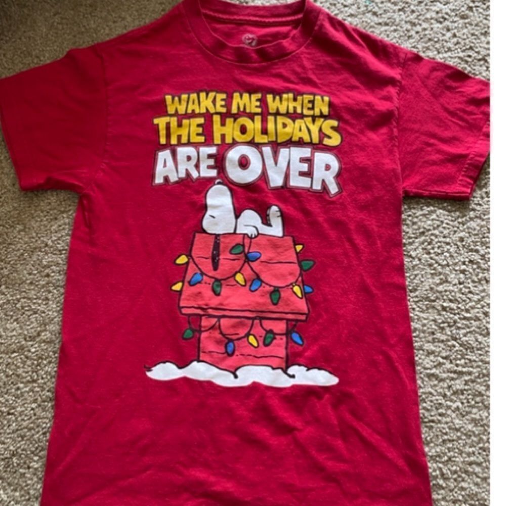 Mens Snoopy Peanuts Wake Me When the Holidays Are Over Funny Christmas Tshirt